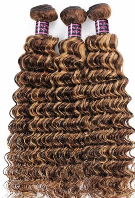 Lushlanes Highlight P4/27 Deep wave 3 Bundles With 13x4 Transparent Lace Frontal Brazilian Hair