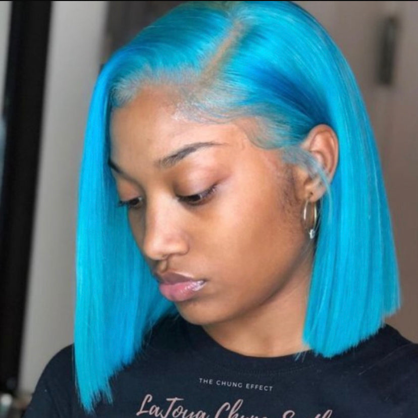 Lushlanes Lace Front Pastel Blue Chic Bob Wig 180% Density
