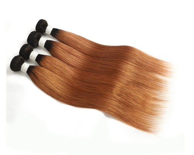 Lushlanes 1B/30 Ombre Straight Hair 4Bundles With 13x4 Lace Frontal Pre Colored