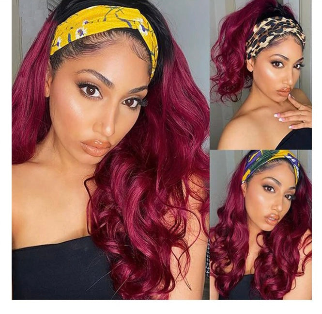 Lushlanes BURG Body Wave Headband Human Hair Wigs Full Machine Made Wig None Lace