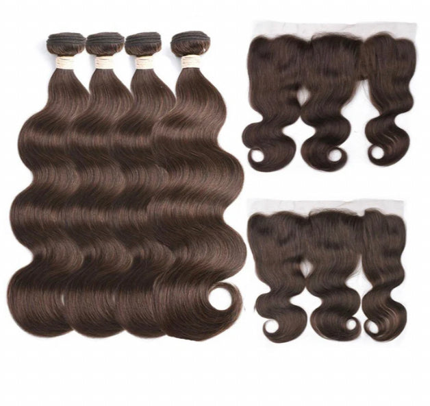 Lushlanes Brown Body Wave 4 Bundles With 13×4 Lace Frontal Pre Colored