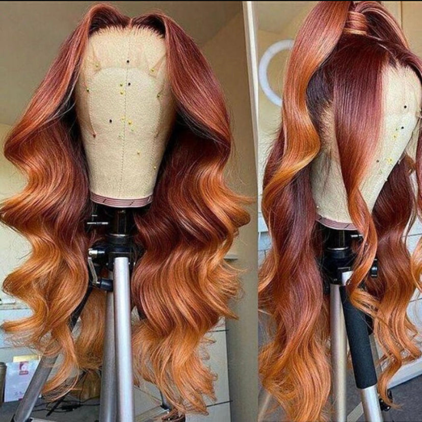 Lushlanes Mix Color Straight 13×4 Lace Front Human Hair Wig for Women 150% Density