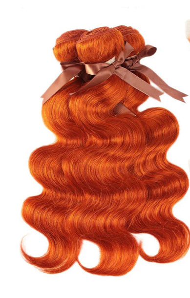 Lushlanes #350 Orange Color Body Wave 3 Bundles With 13X4 Lace Frontal Human Hair