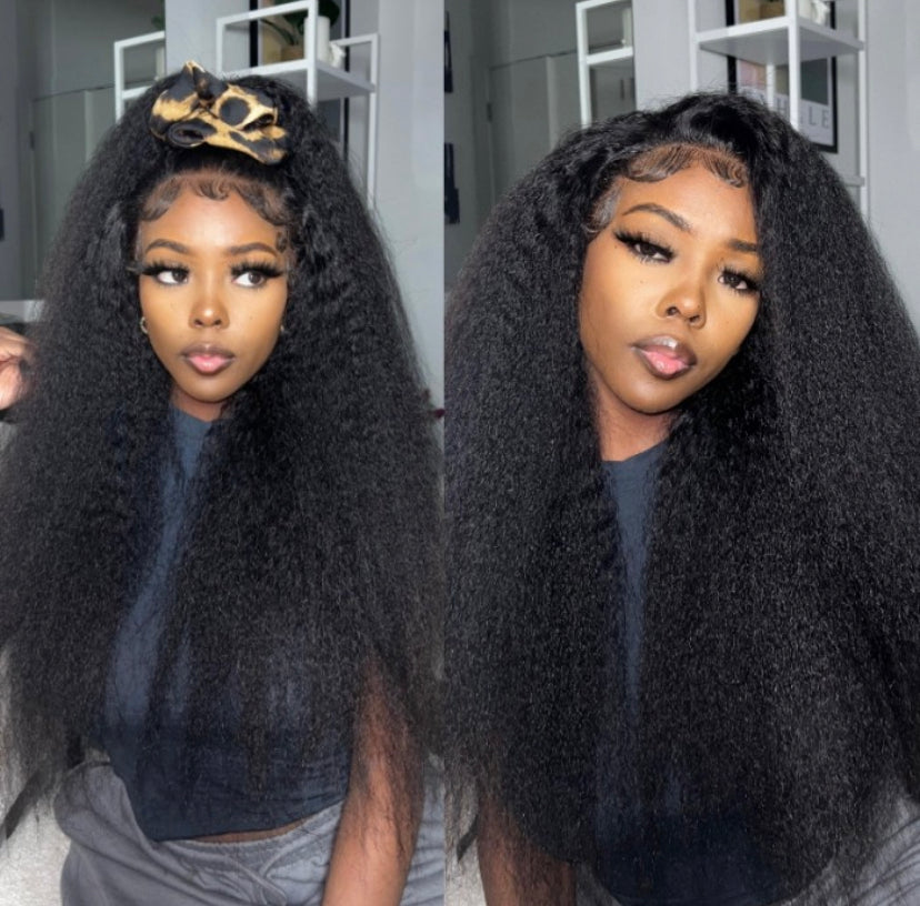 Lushlanes 4C Kinky Edges 13×4 Transparent Melted Lace Front Kink Straight Wig 180%
