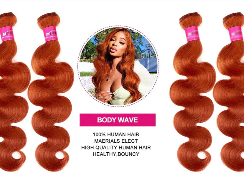 Lushlanes Body Wave Hair Bundles with Closure #350 Ginger Colored 4 Bundles With #613 Blonde 4x4 HD Lace Closure