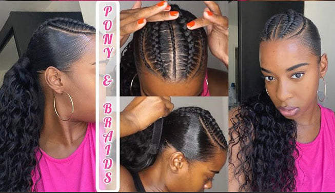 Lushlanes Ponytail Extensions Human Hair Ponytail Natural Black Water Wave