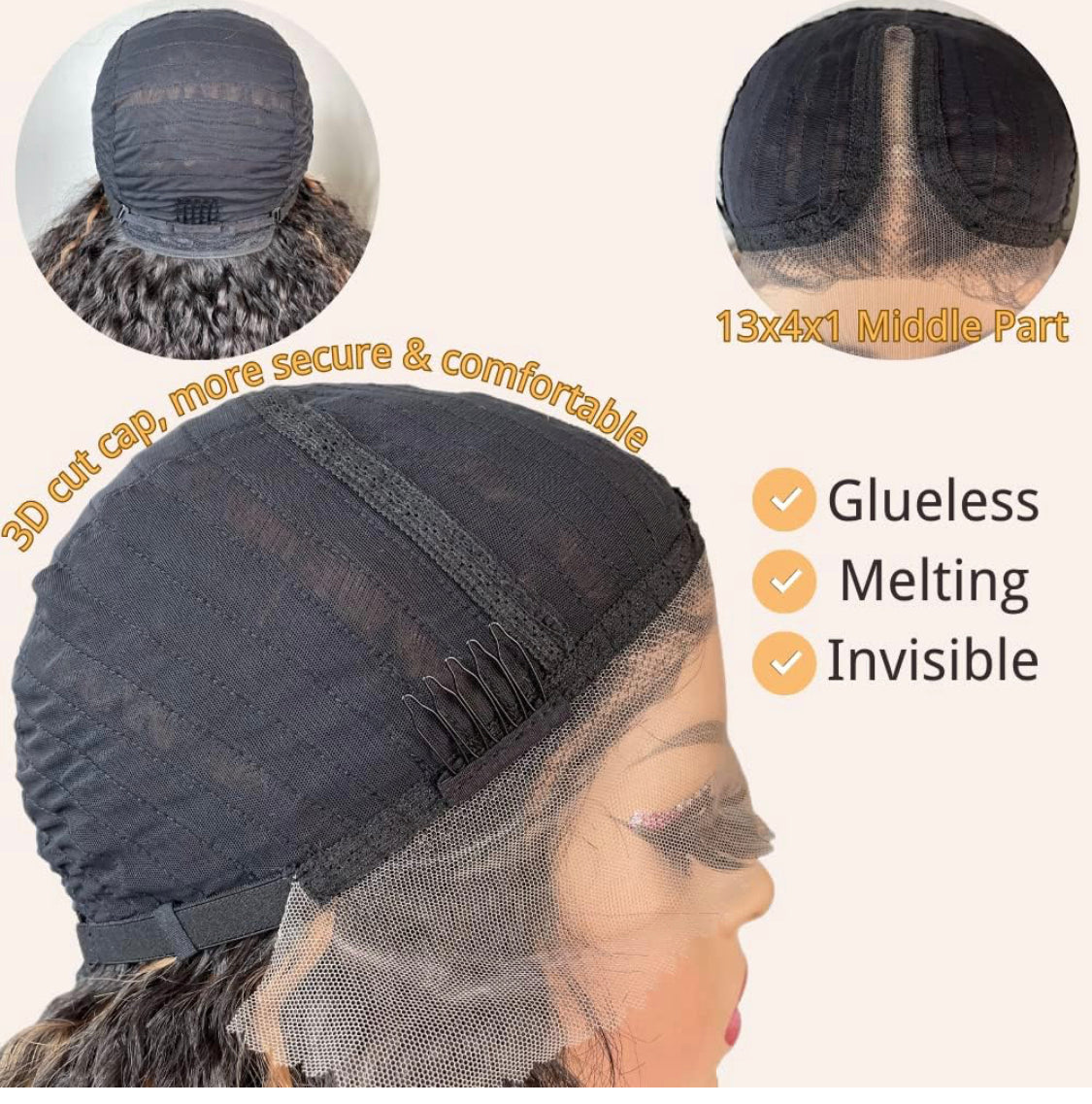 Lushlanes Straight Lace Front Wig 13x4x1 Middle Part Dark Brown Frontal Wig with Highlights F2/30 HD Kinky Straight Synthetic Wig with Pre Plucked Hairline Afro Wigs for Black Women
