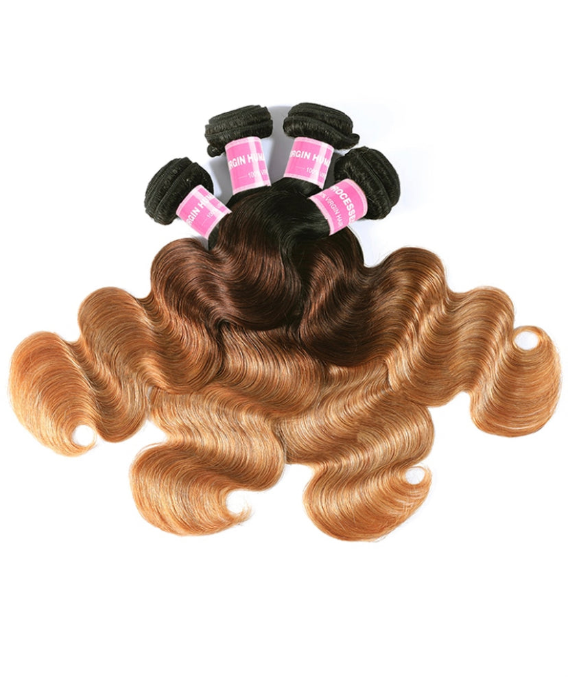 Lushlanes 4 Bundles Brazilian Ombre Body Wave Human Virgin Hair