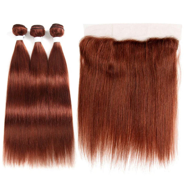 Lushlanes color #33 straight hair 3 Bundles With 13×4 Lace Frontal Pre Colored