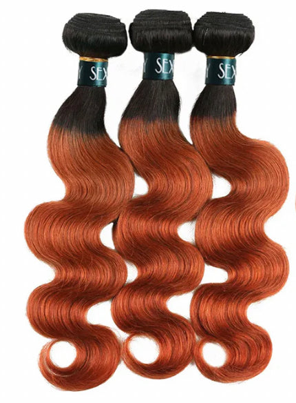 Lushlanes 1B/350 Orange Ombre Human Hair Body wave 3 Bundles With 4×4 Closure Free Part 2 Tone Ginger Hair Weave