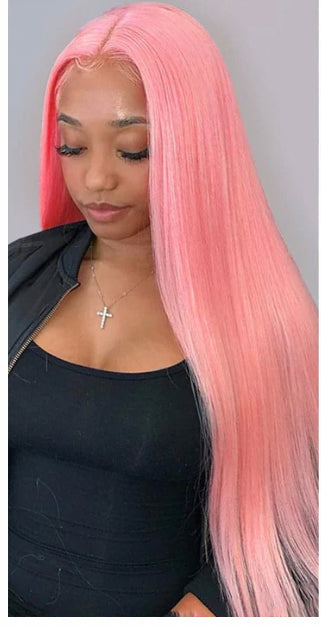 Lushlanes Light Pink Colored straight 4 Bundles With 13x4 frontal Brazilian Human Hair Weave With 4×4 Closure