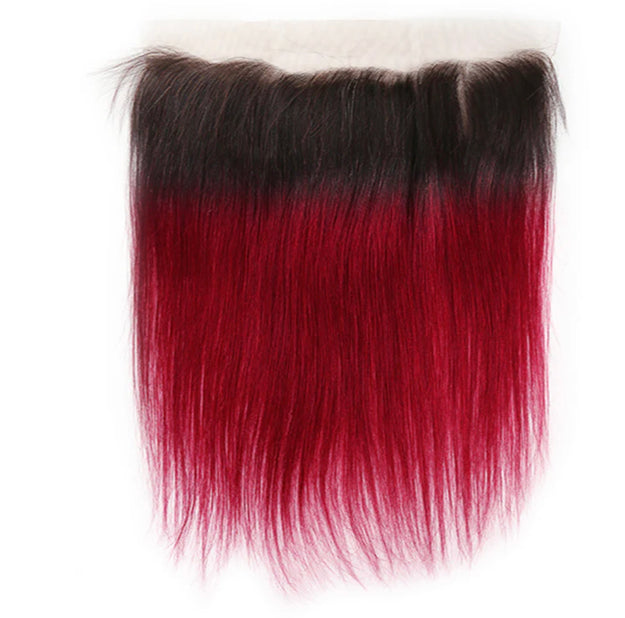 Lushlanes 1B/BURG Ombre Straight Hair 3 Bundles With 13×4 Lace Frontal Pre Colored