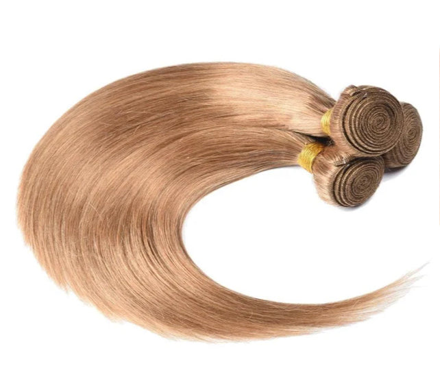 Lushlanes #27 light Brown Straight Hair 3 Bundles With Closure 4x4 pre Colored 100% virgin human hair