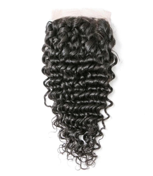 Lushlanes cheveux indiens vague profonde cheveux vierges 4 paquets avec fermeture en dentelle 4X4