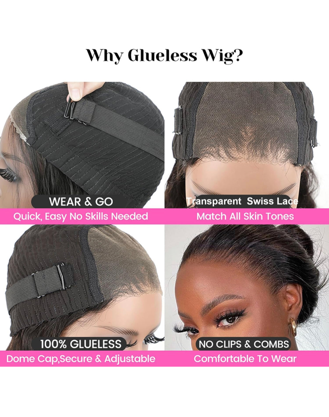 Lushlanes Wear and Go Glueless Wigs for Beginners, Lace Front Wigs for Black Women, Short Straight Human Hair, 150%