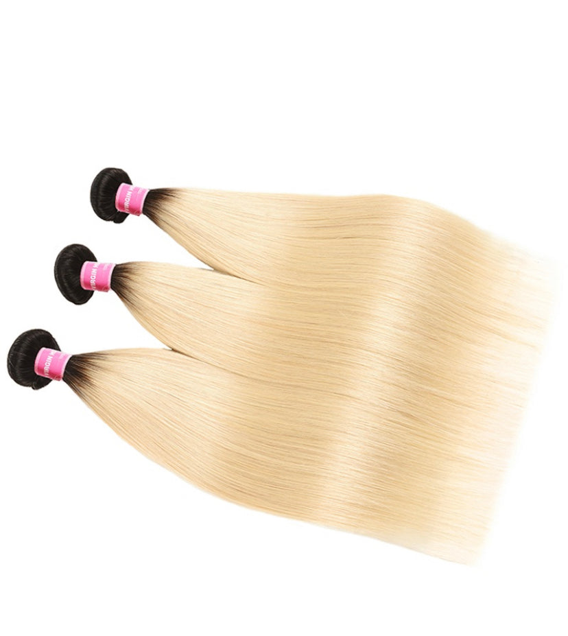Lushlanes Straight Hair 3 Bundles Tlb/613 Color Ombre Human Hair Weaves