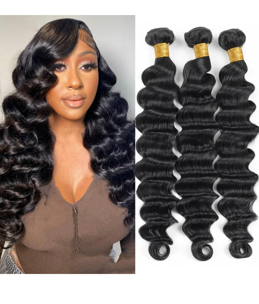 Lushlanes Virgin Hair Loose Wave 3 Bundles Brazilian Remy Loose Deep Wave Human Weave Bundles Real Unprocessed Virgin Human Hair Natural Color