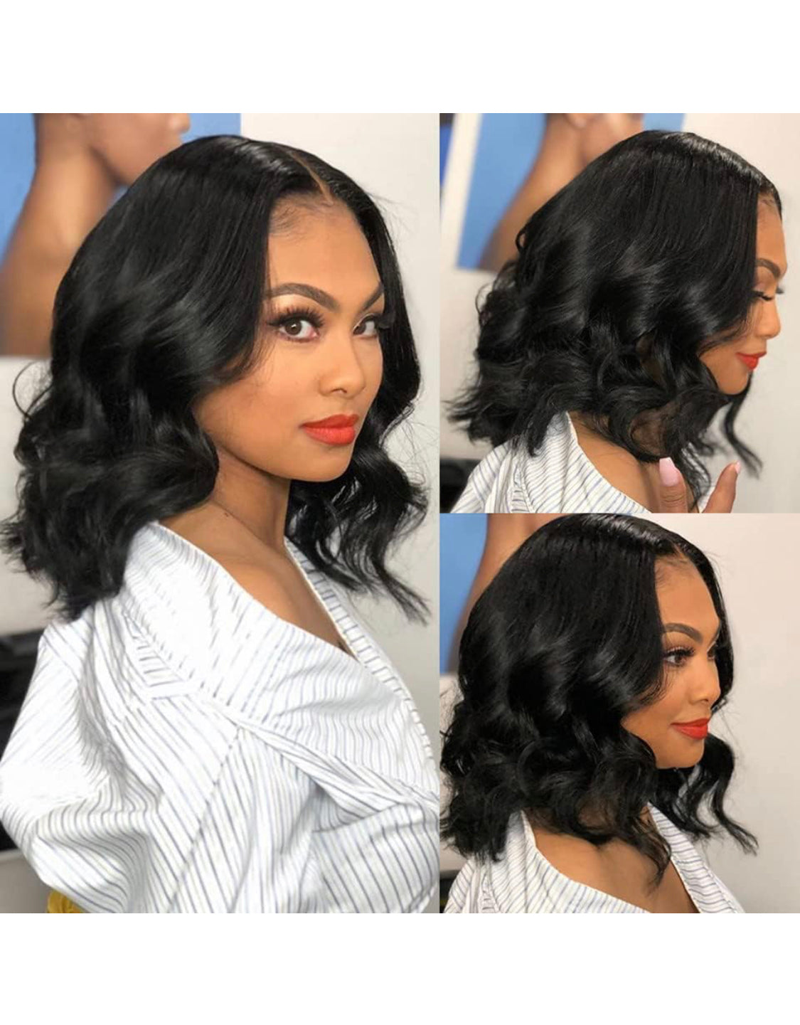 Lushlanes Body Wave V Part Short Brazilian Virgin Human Hair Wigs For Black Women Thin Part Wig Glueless Clip In Half Wig Upgrade U Part Wig Suitable For Beginners Seamless Glueless 150%