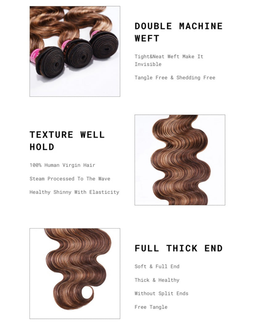 Lushlanes Gorgeous Highlight Honey Blonde Bouncy Body Wave Hair
4 Bundles