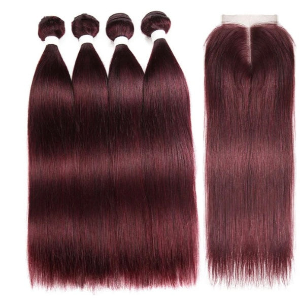 Lushlanes Red Bundles color 99j Straight Hair 4 Bundles With 4×4 Lace Closure Pre Colored human hair