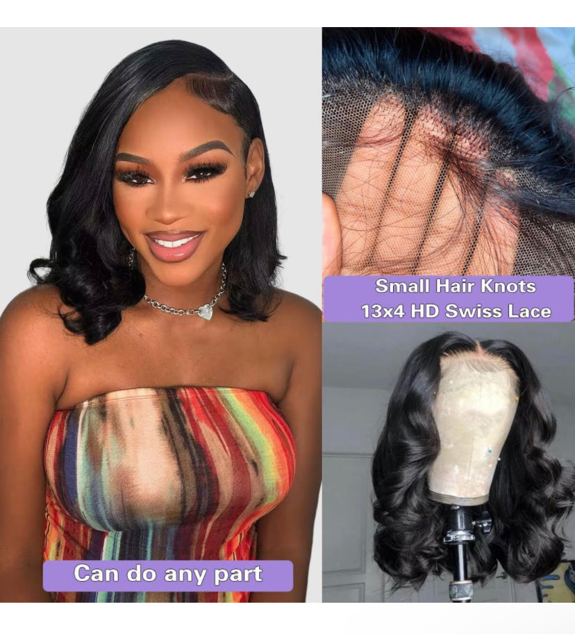 Lushlanes 13x4 Body Wave HD Lace Front Wigs Human Hair Glueless Wigs Human Hair Short Bob Wigs for Black Women Human Hair Natural Black Color