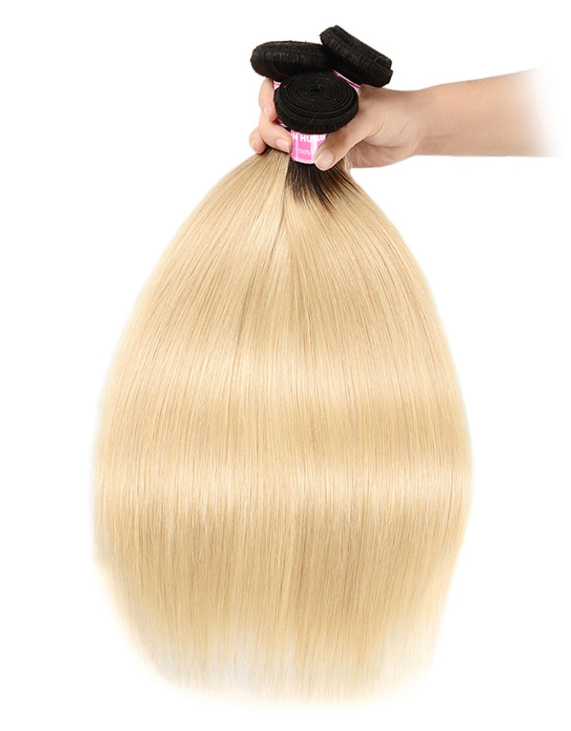 Lushlanes Straight Hair 3 Bundles Tlb/613 Color Ombre Human Hair Weaves