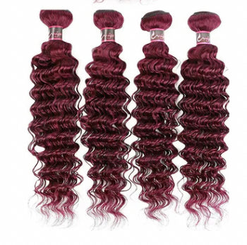 Lushlanes Red Bundles #99j Deep Wave 4 Bundles with 13x4 Frontal with transparent lace