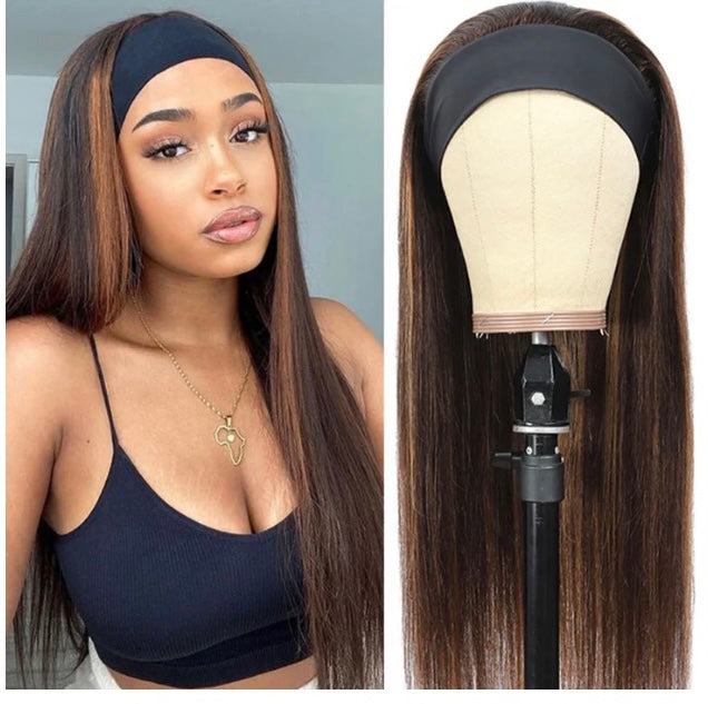 Lushlanes Ombre Highlight Straight Headband Wig Human Hair Wigs For Black Women