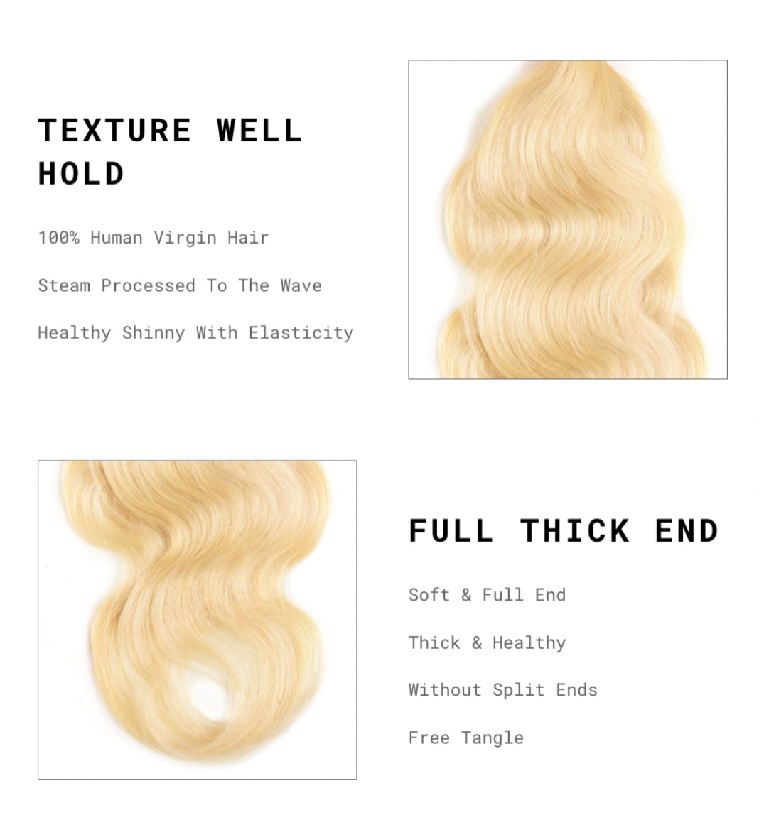 Lushlanes Hair 613 Blonde human hair body wave blonde hair 4x4 lace closure