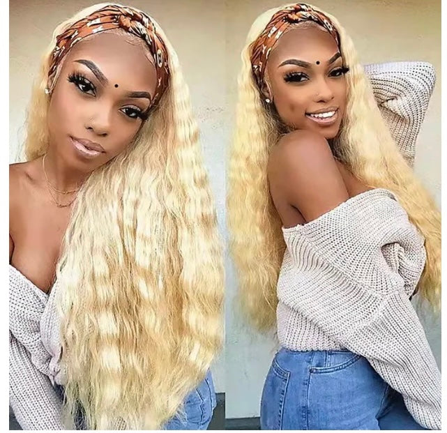 Lushlanes #613 Headband Water Wave Full Machine Made None Lace Wig Human Hair