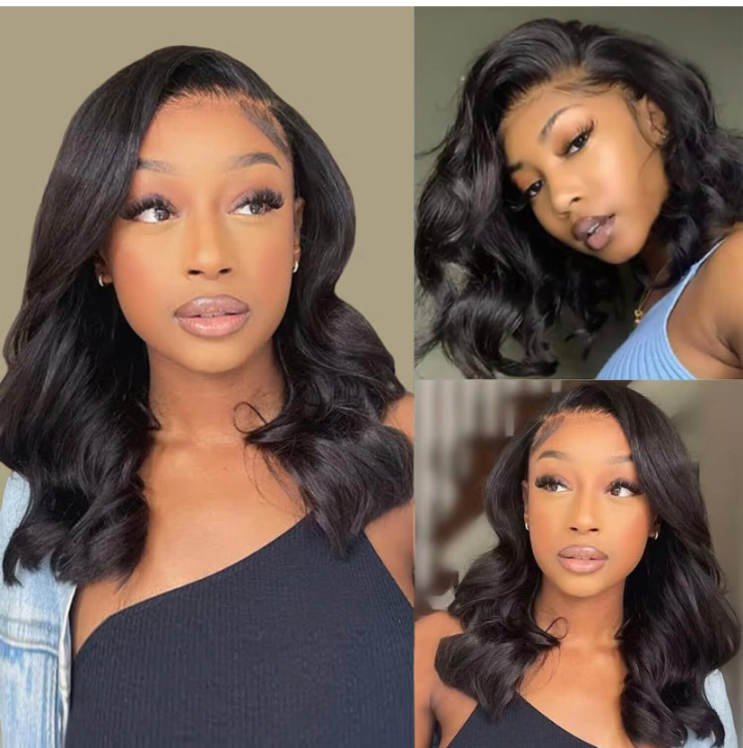 Lushlanes 13x4 Body Wave HD Lace Front Wigs Human Hair Glueless Wigs Human Hair Short Bob Wigs for Black Women Human Hair Natural Black Color