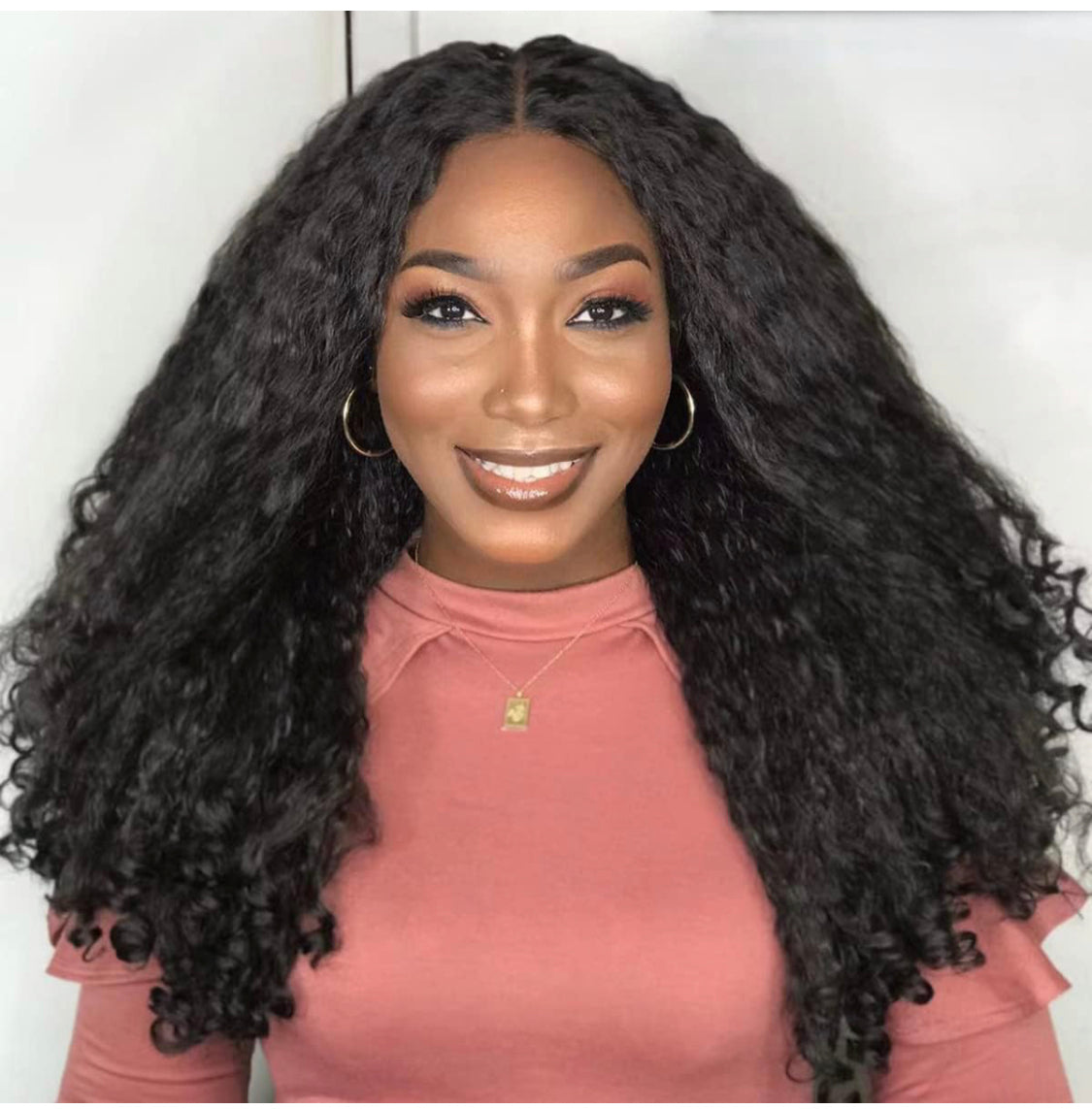 Lushlanes Afro Curly Synthetic Lace Front Wig Kinky Straight with Curly Ends, HD T Part, Transparent Swiss Lace, Bouncy Hair, Dark Brown, Heat Friendly Afro Wigs for Black Women
