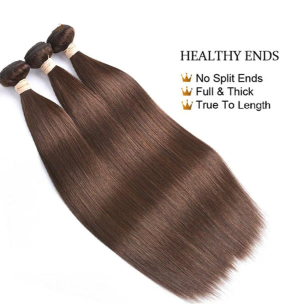 Lushlanes #4 Brown
Straight Hair 4 Bundles
With 4×4 Lace Closure Pre
Colored human hair