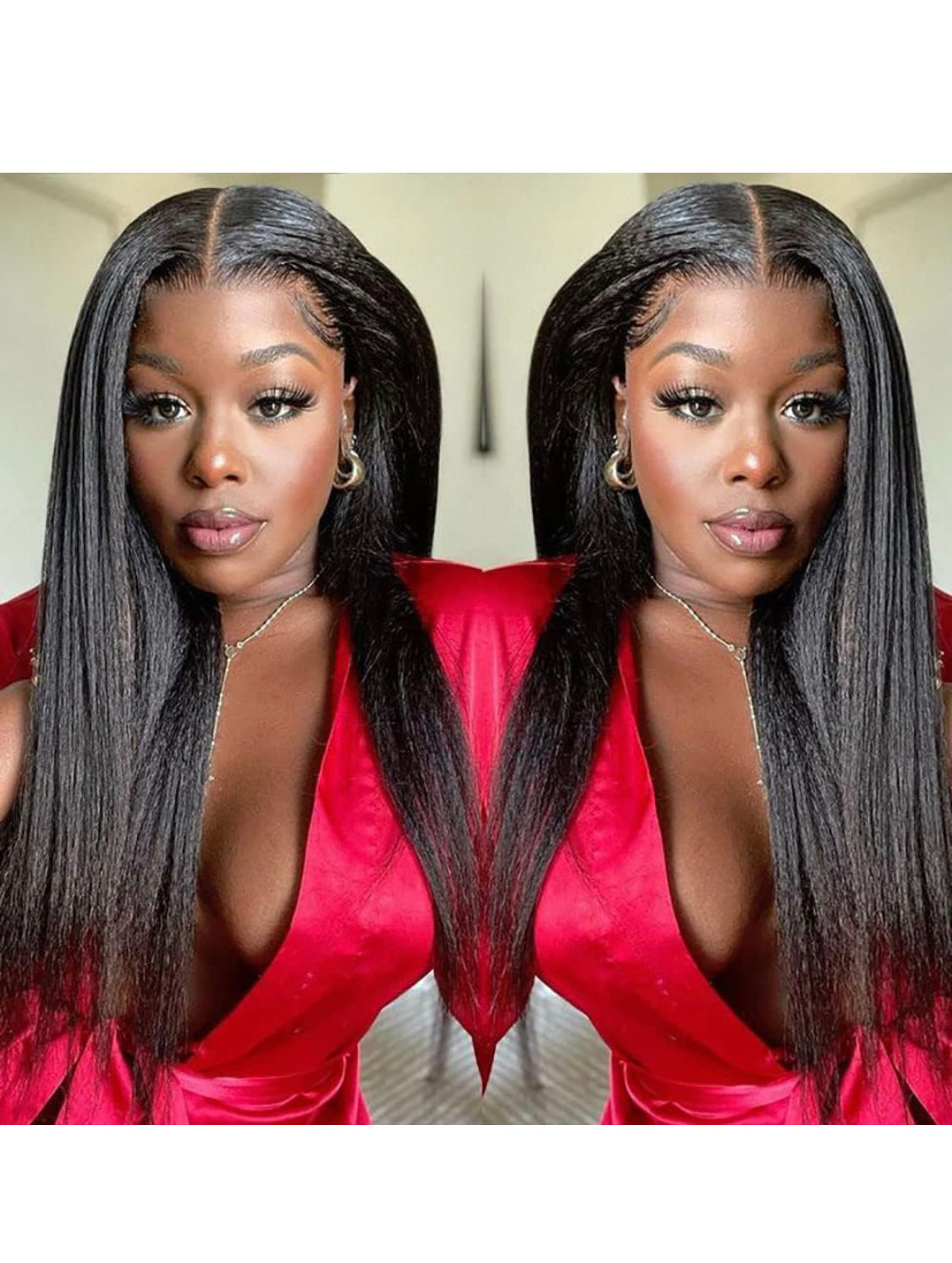 Lushlanes Straight Wigs for Black Women 13x4x1 T Part Wig Synthetic Glueless Lace Front Wigs Middle Part Kinky Afro Wigs Long Black Hair Transparent Lace Front Wig for Women Heat Resistant Fiber Natural Black Estilar Hair