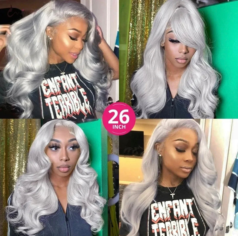 Lushlanes Lace Frontal Wig Transparent Hd Lace Silver Color Body Wave Human Hair Wig 13×4 Lace Front Wigs 180%