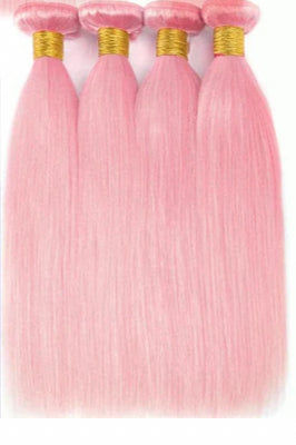 Lushlanes Light Pink Colored straight 4 Bundles With 13x4 frontal Brazilian Human Hair Weave With 4×4 Closure