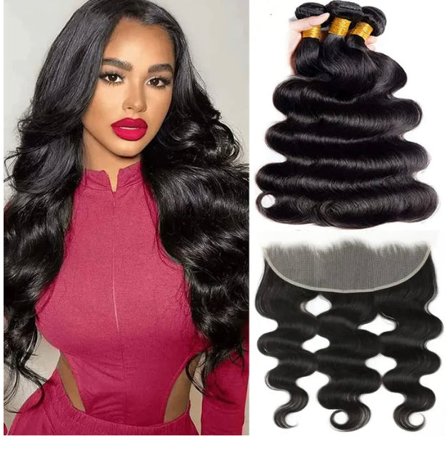 Lushlanes Brazilian Body Wave 3 Bundles With 13x4 Lace Frontal Human Hair