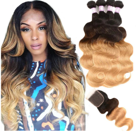 Lots rouges Lushlanes
 # 99 Deep Wave 4 Bundles avec fermeture en dentelle 4 × 4
 Cheveux humains