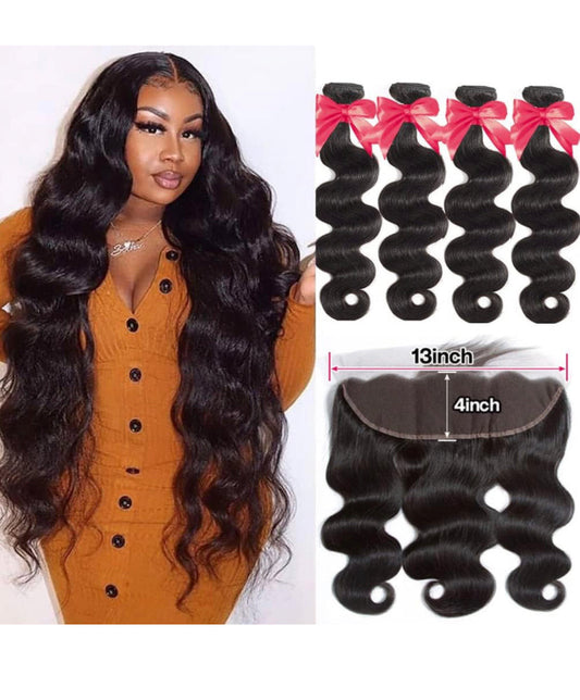 Lushlanes Body Wave 4 paquets avec fermeture 5x5 dentelle 100% cheveux humains vierges