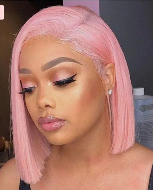Lushlanes Pink Colored Bob Wigs frontal wig 13x4 Human Hair 150%