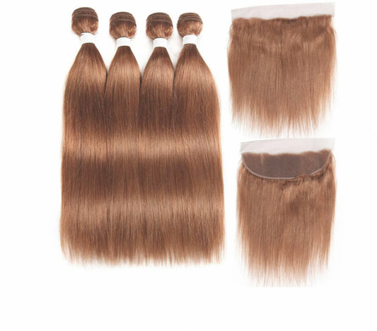 Lushlanes Color #30 straight hair 4 Bundles With 13x4 Lace Frontal Pre Colored