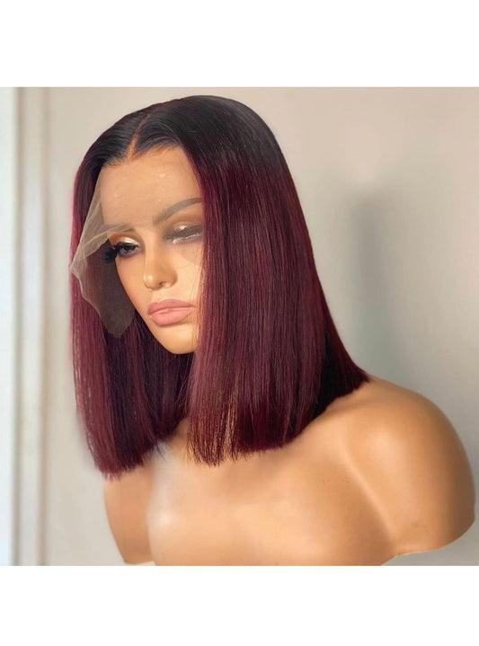 Lushlanes Bob Wig Brazilian Human Hair Lace Front Wig with Baby Hair 99J 4x4 Middle Part Straight 150%