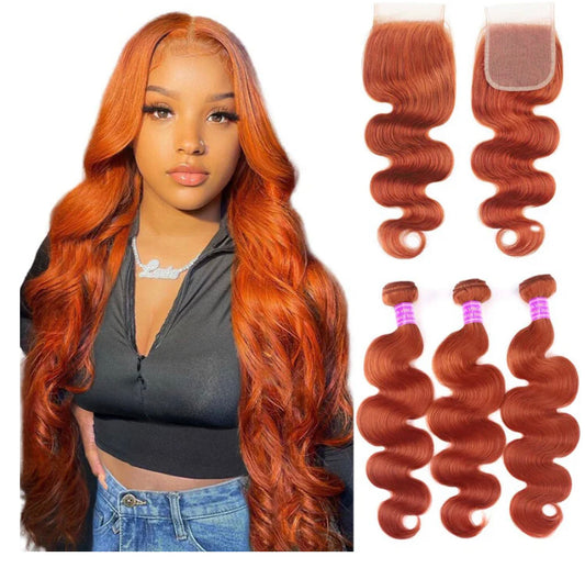 Lushlanes 350 Ginger Orange Body Wave 3
Bundles With 4×4 Lace Closure 100% Remy Hair Extension
