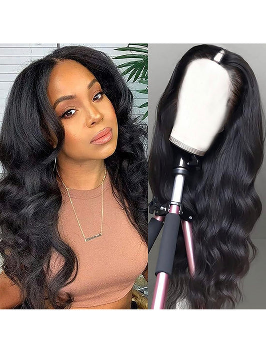 Lushlanes V Part Wigs Body Wave Brésilien Vierge Cheveux Humains Perruques Pour Femmes Noires Sans Colle Perruques Pleine Tête Clip En Demi Perruque V Forme Perruques Sans Laissez Dehors Lace Front Perruques Couleur Naturelle 150%