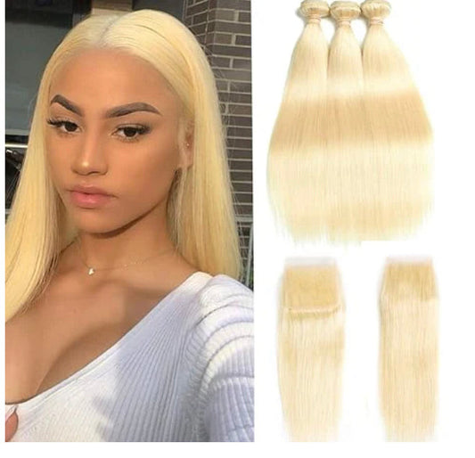 Lushlanes 613 Blonde 3
Bundles Straight with 4*4 closure Human Virgin Hair