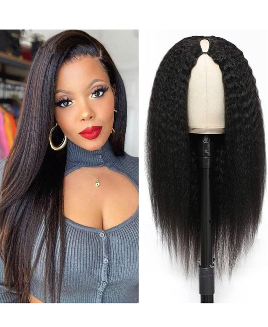 Lushlanes Perruques de cheveux humains V Part pour femmes noires, cheveux crépus raides 12A, cheveux vierges sans dentelle, perruques de cheveux humains, tête complète à clipser, demi-perruque 150 %