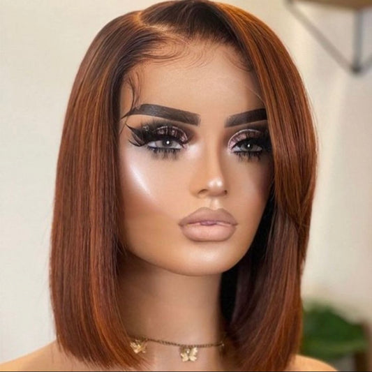Lushlanes Hair Dark Copper Red Straight Bob Wig Lace Wigs 5x5 for for women 150% density
