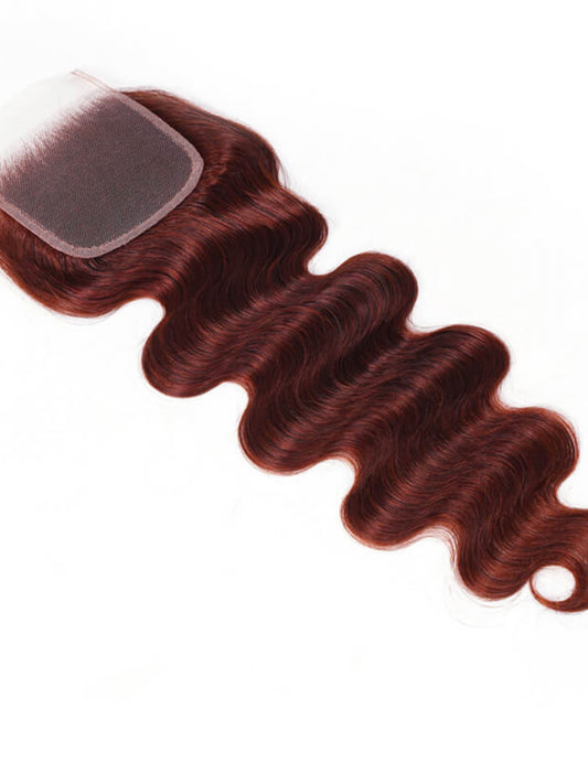 Lushlanes Dark Auburn Body Wave Remy cheveux humains 4x4 fermeture de partie libre