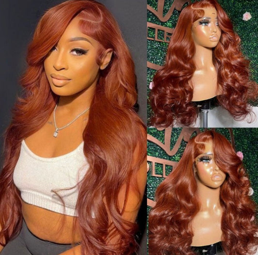 Lushlanes Cuivre Brun 13×4 Lace Front Body Wave Perruque Gingembre
 Délié pré-épilé marron, densité 150 %