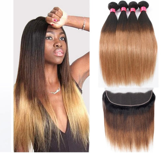 Lushlanes 1B/4/27 Straight Human Hair4 Bundles With 13*4 LaceFrontal
Peruvian Hair